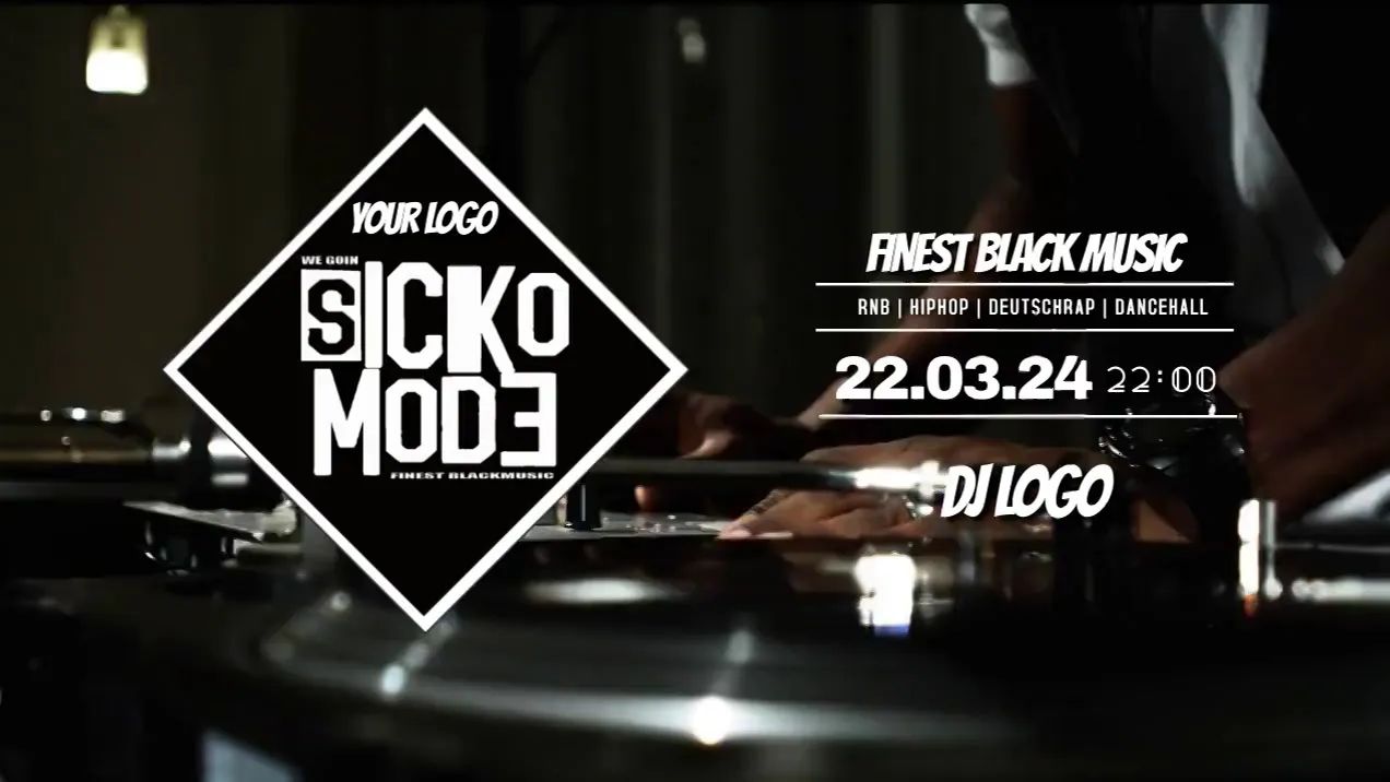 Flyer-Vorlage We Goin SICKO Mode, Finest Black Music, über Händen an zwei Plattenspielern.